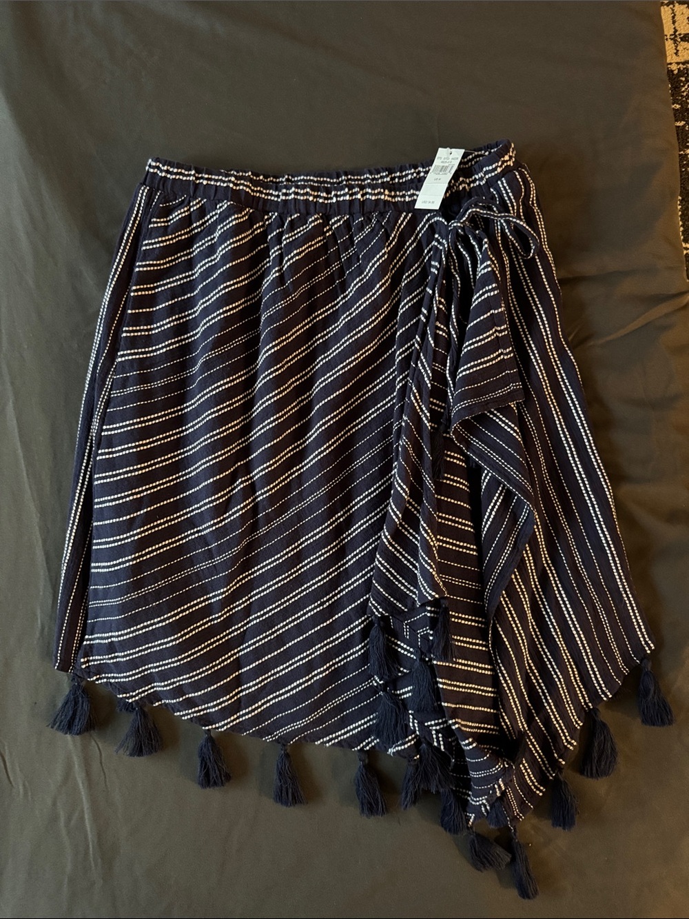 aerie Navy and White Striped Tassel Wrap Skirt